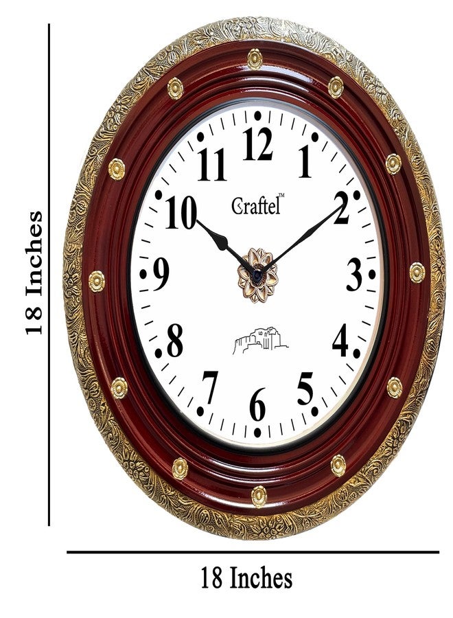 CRAFTEL Antique Silent Hand-Carved Dial Wall Clock for Home Living Room Hall | Handcrafted Round Shape Antique Stylish Diwar Ghadi, Clock with English Numerals 18 Inch Maroon Gold (12 Month Warranty) - Image 2